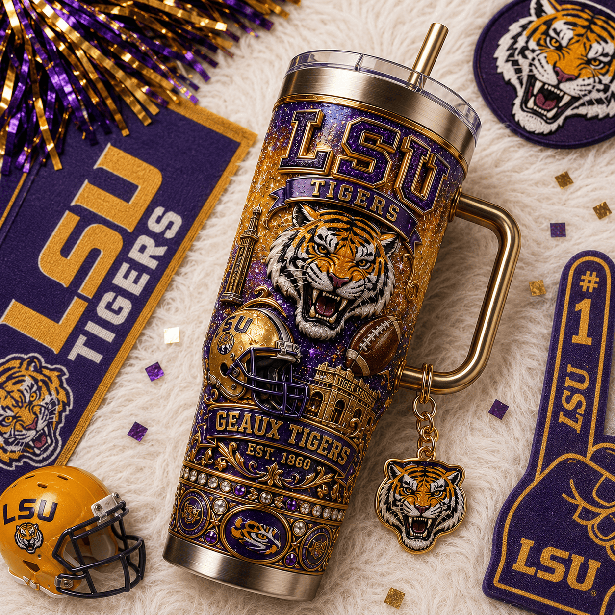 LSU 40oz Tumbler With Handle TTNL