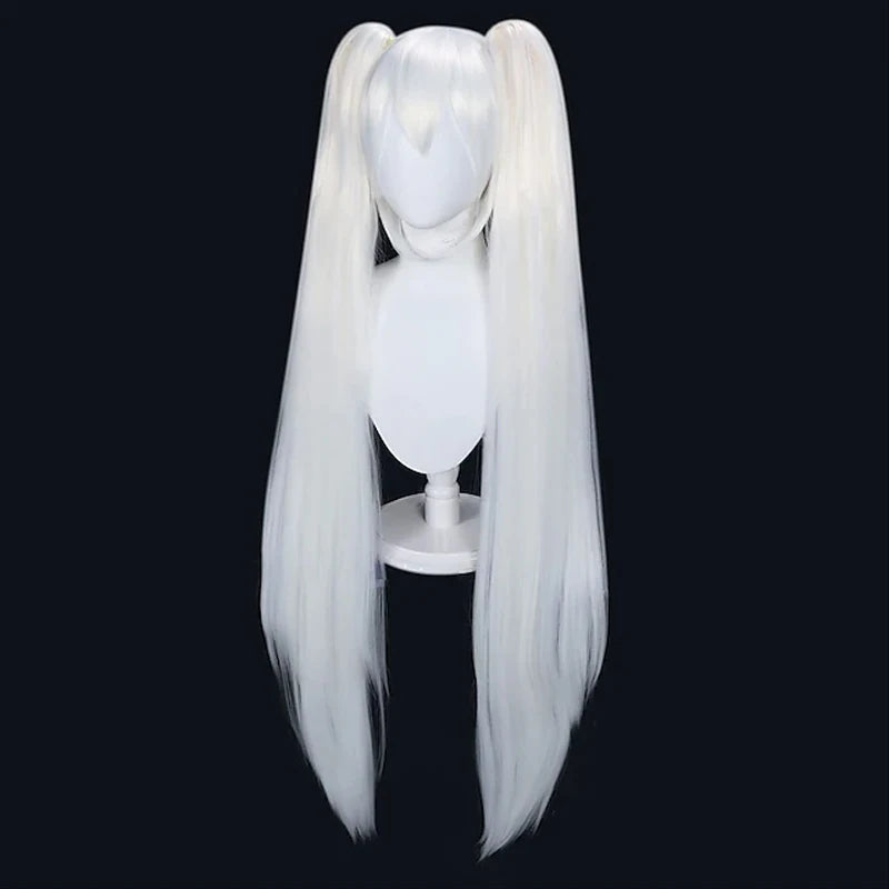 HAIRJOY White Wig with Double Ponytails Wigs for Women Long Straight Synthetic Hair Wigs for Halloween 2 Pigtail With Bangs Wig