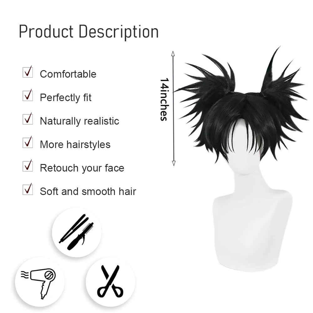 High-Quality ‌Anime Jujutsu Kaisen Choso Cosplay Synthetic Hair 14-Inch Double Ponytail High Braids Halloween Daily Party Wig